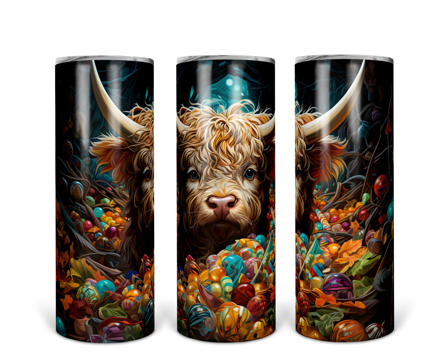 Skinny Tumbler with Straw, 20oz Highlander Cow