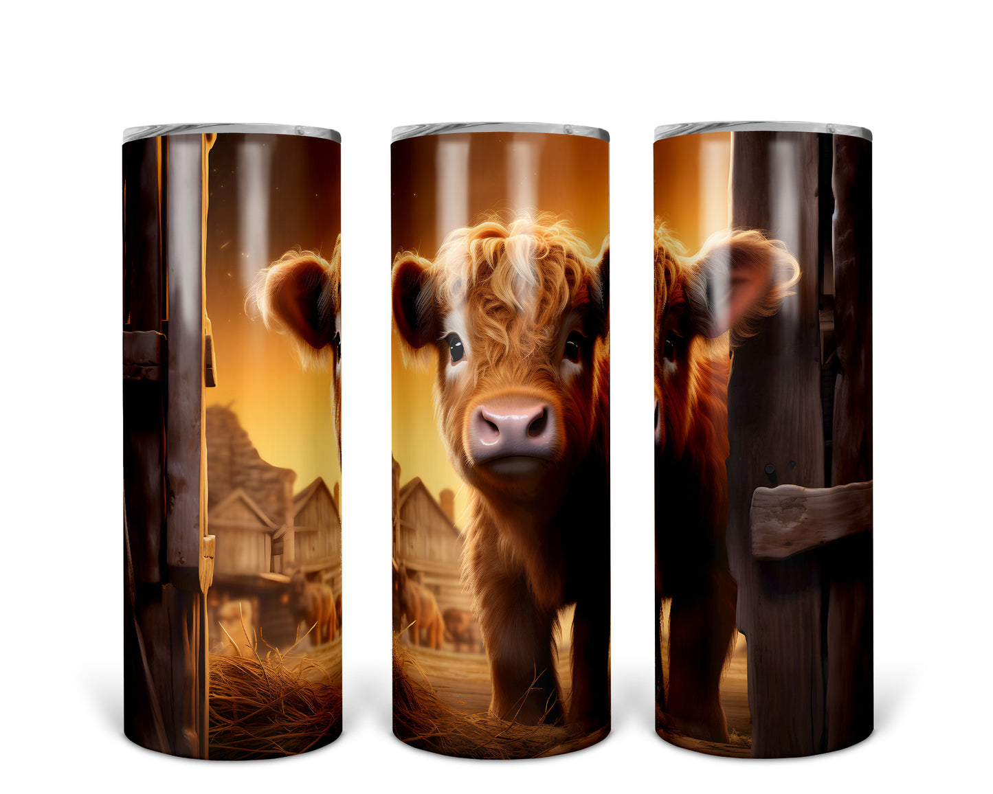 Skinny Tumbler with Straw, 20oz Highlander Cow