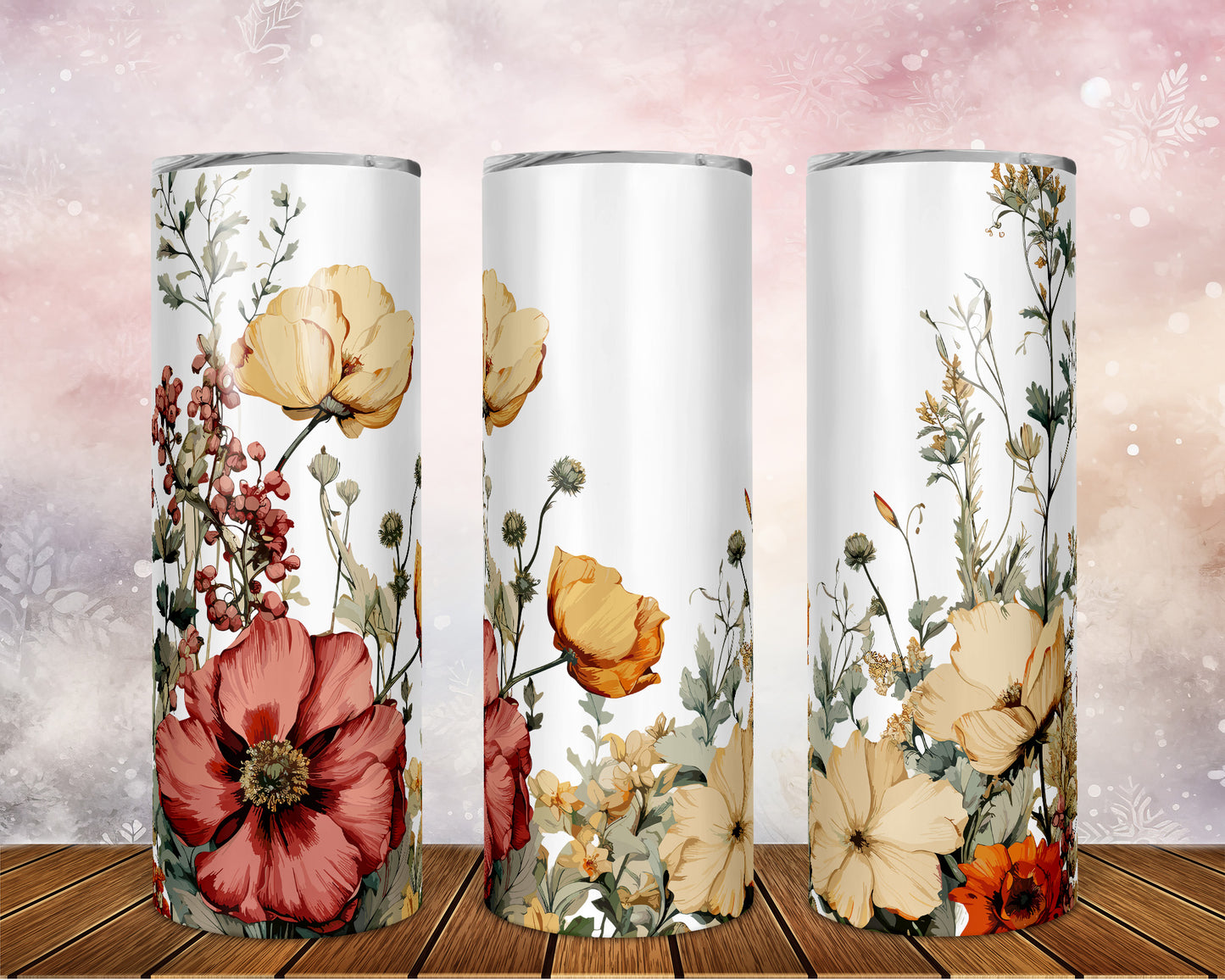 Skinny Tumbler with Straw, 20oz, Floral, awd-313