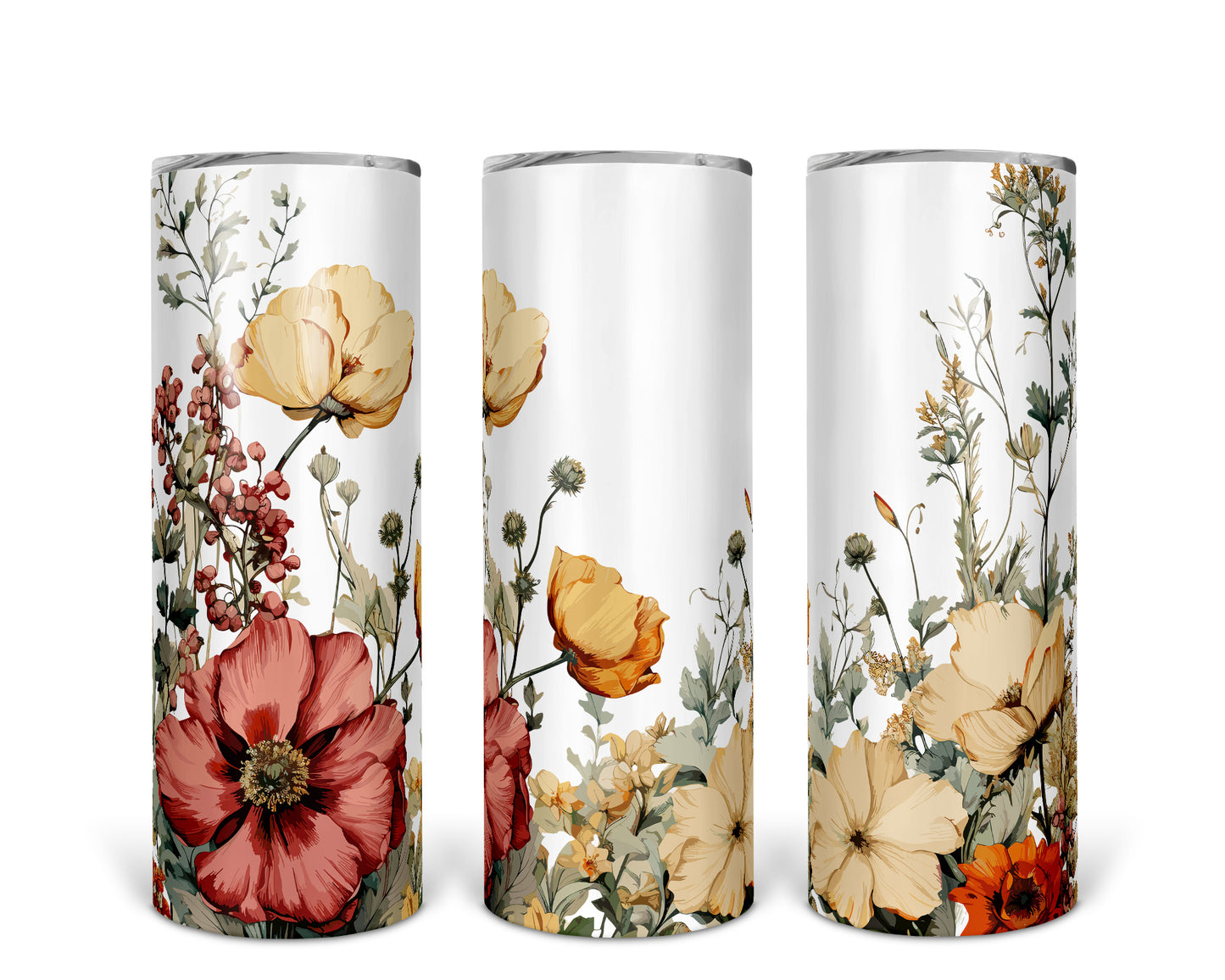 Skinny Tumbler with Straw, 20oz, Floral, awd-313