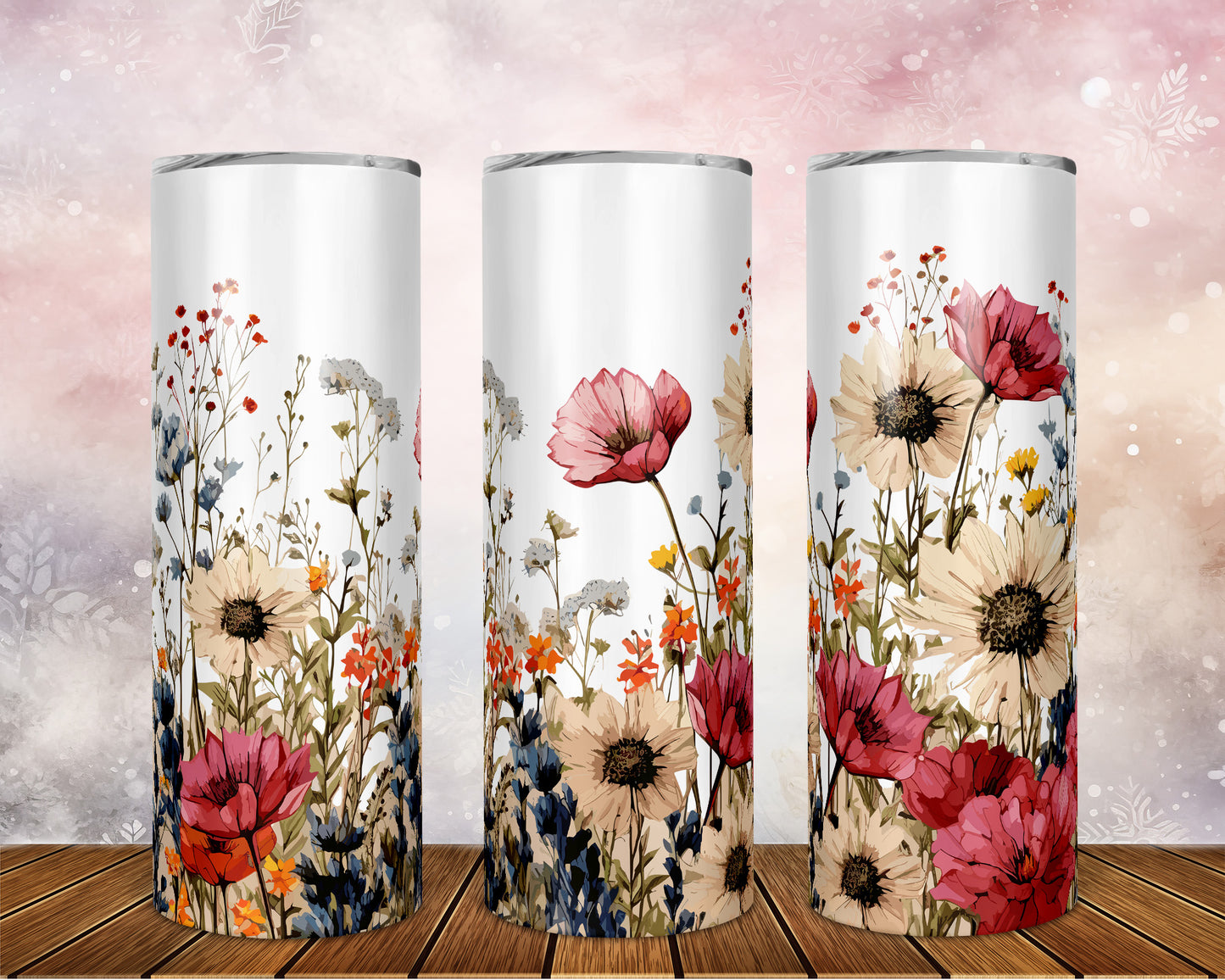 Skinny Tumbler with Straw, 20oz, Floral, awd-314