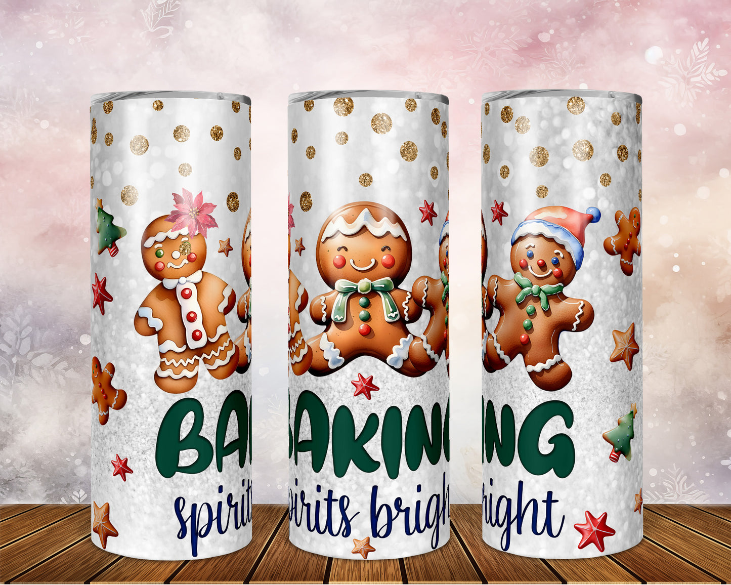 Skinny Tumbler with Straw, 20oz, Gingerbread, Christmas, awd-315