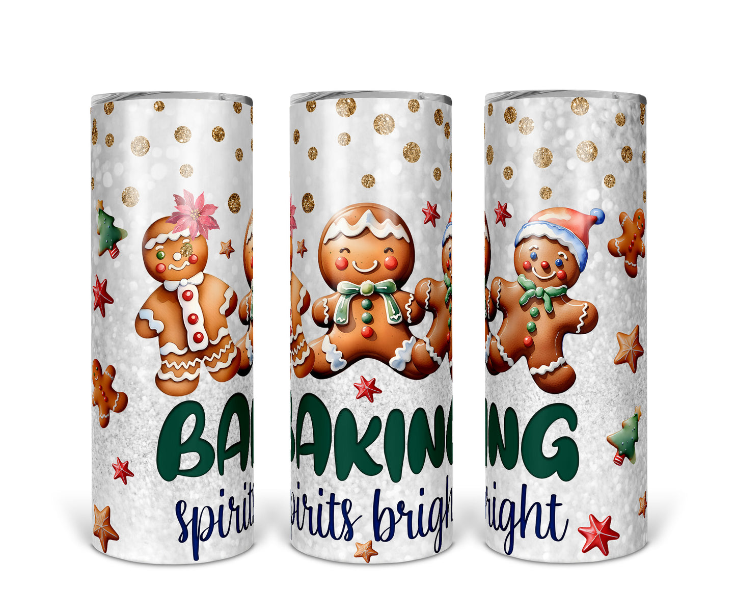 Skinny Tumbler with Straw, 20oz, Gingerbread, Christmas, awd-315