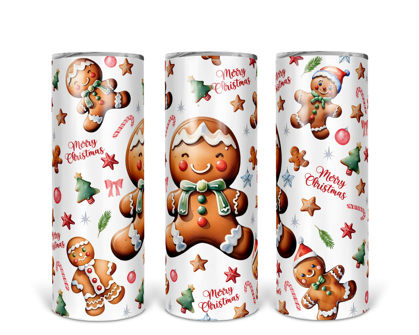 Skinny Tumbler with Straw, 20oz, Gingerbread, Christmas, awd-316