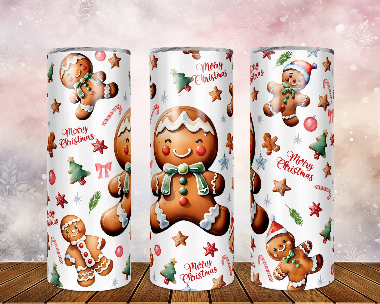 Skinny Tumbler with Straw, 20oz, Gingerbread, Christmas, awd-316