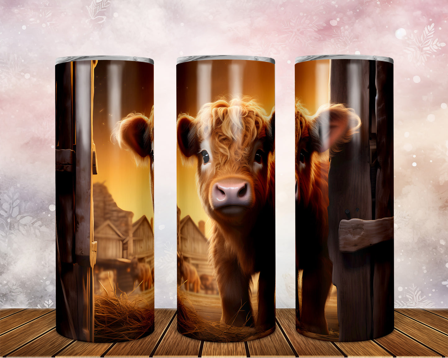 Skinny Tumbler with Straw, 20oz Highlander Cow