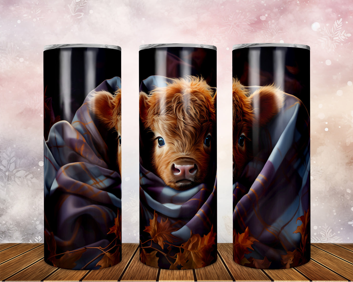 Skinny Tumbler with Straw, 20oz Highlander Cow