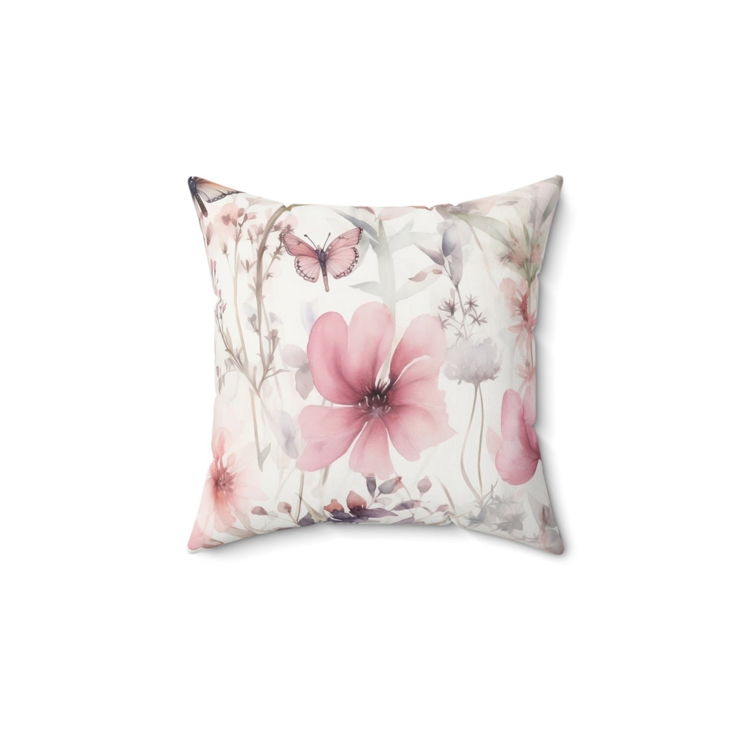 Spun Polyester Square Pillow, Butterfly Floral Cushion