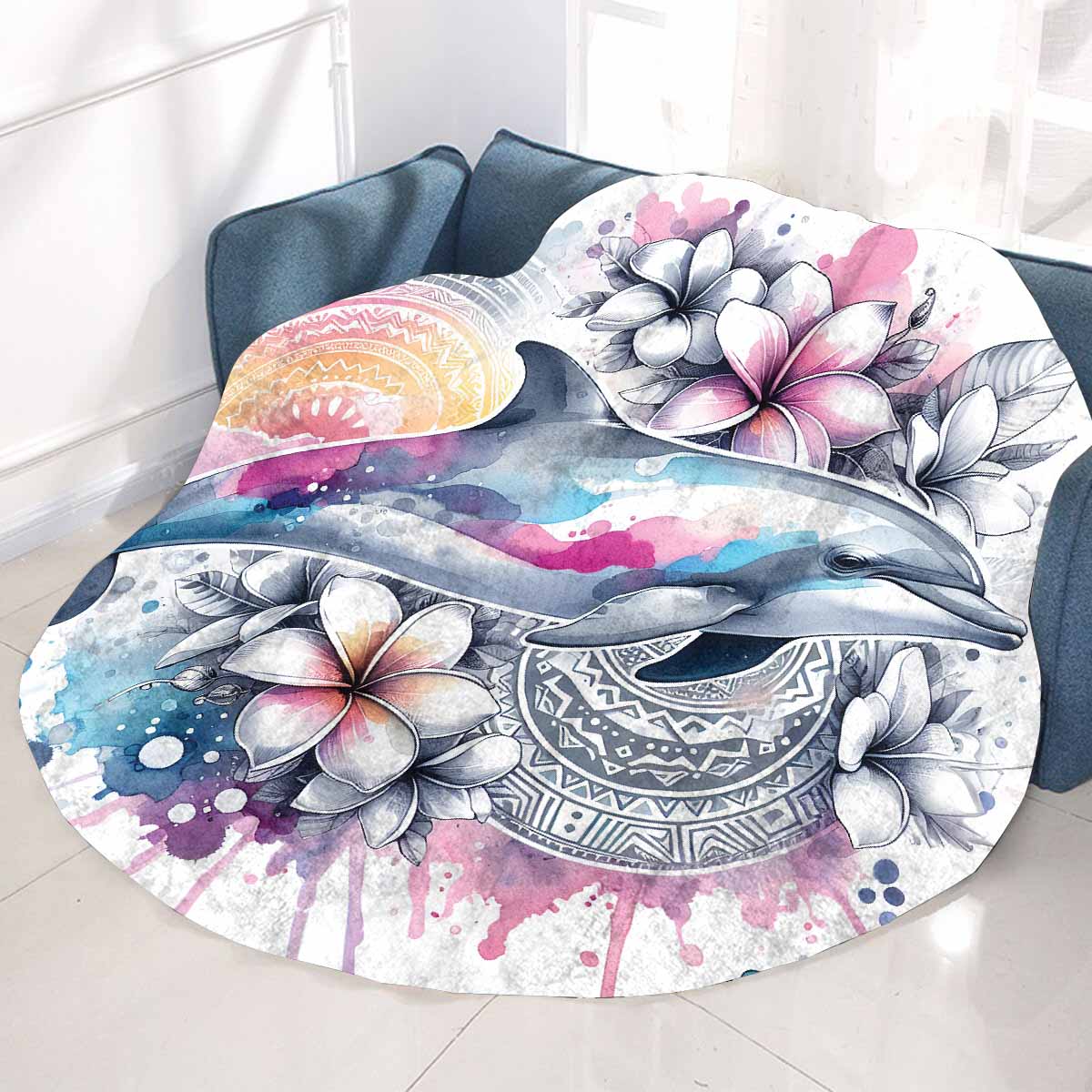 Sea_Animals_Dolphin_Awd351108  Circular Micro Fleece Blanket 60"