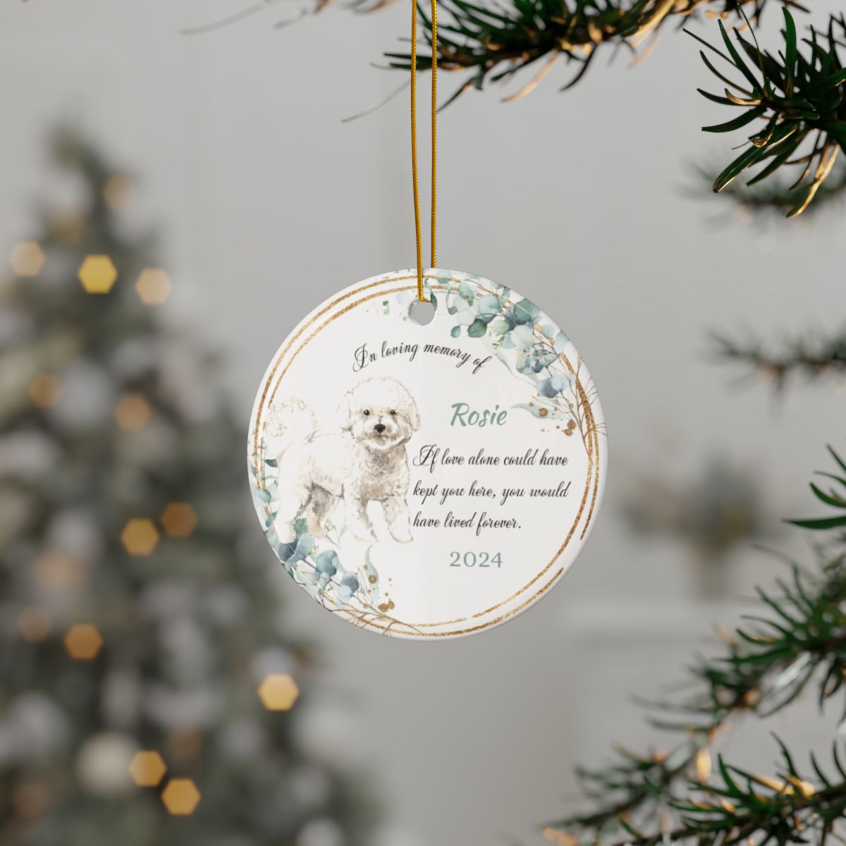 Bichon Memorial Ornament, Personalized Pet Keepsake, Custom Dog Remembrance, Ceramic Christmas Decor, Pet Loss Gift, Holiday Tree Ornament