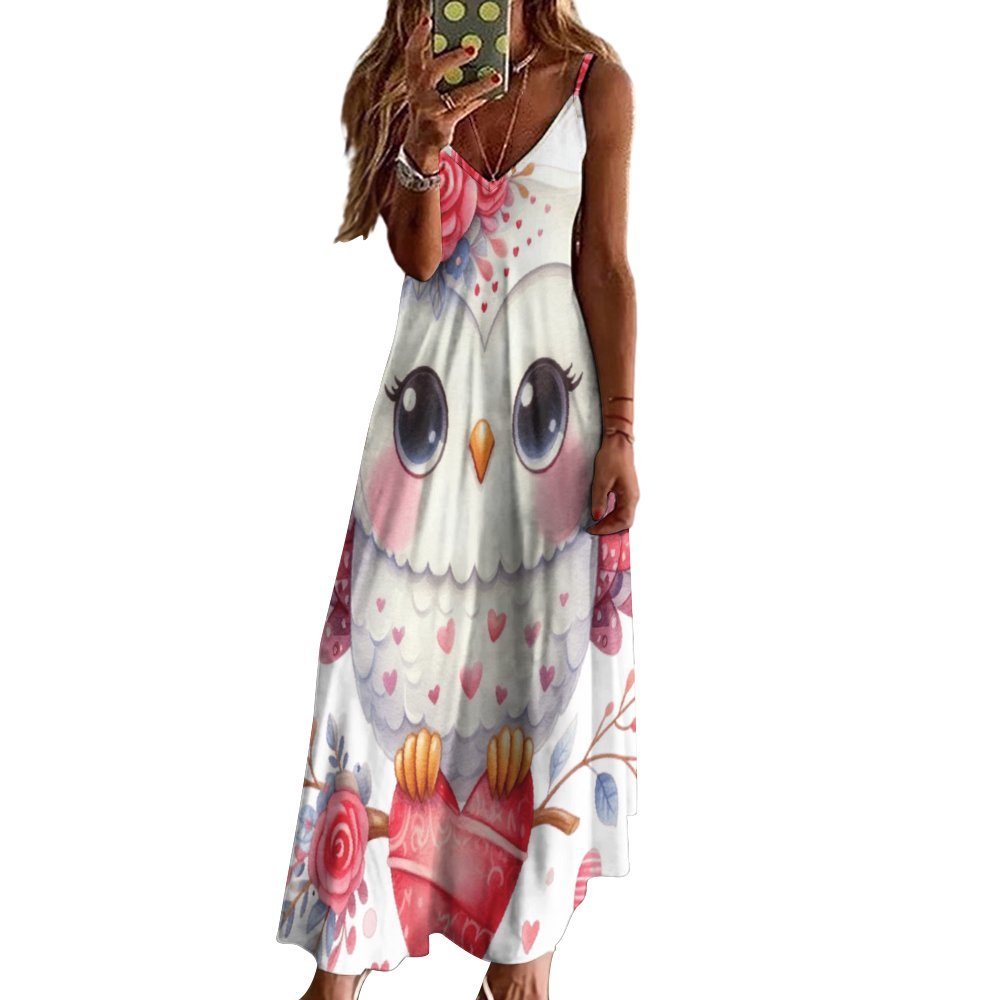 Owl Spaghetti Strap Ankle-Length Dress Long dress