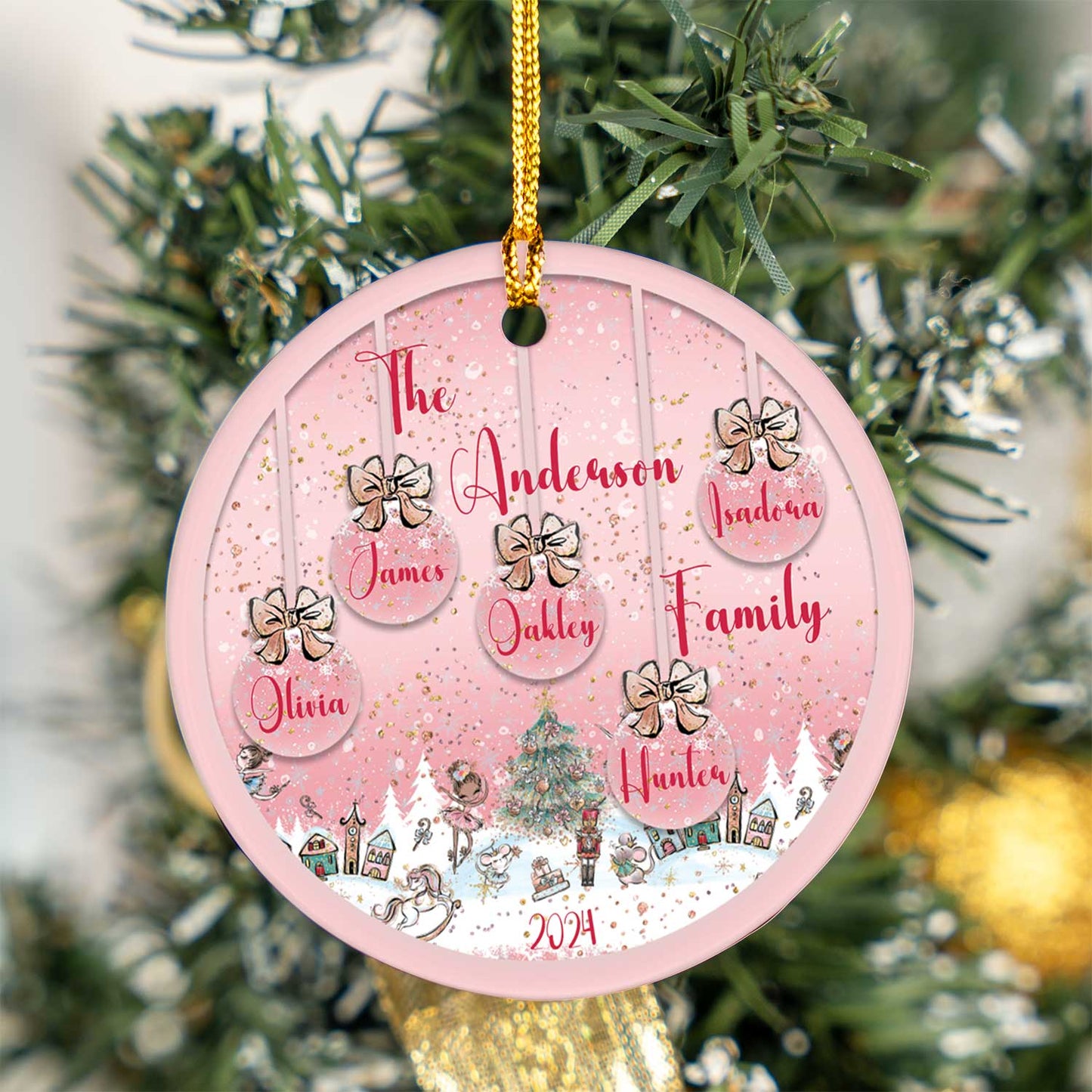 Personalised Pink Christmas Baubles Ceramic Ornament