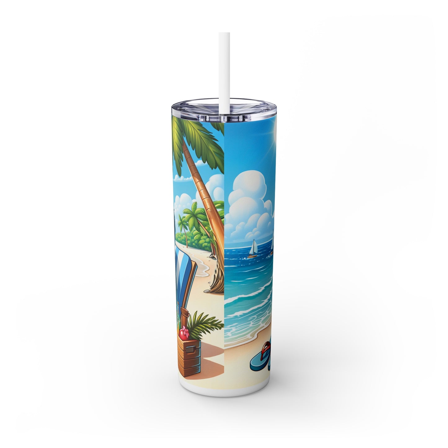 Skinny Tumbler with Straw, 20oz, Dog on Beach, Newfoundland, awd-1227