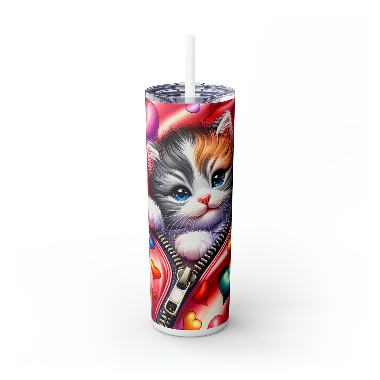 Skinny Tumbler with Straw, 20oz, Cat, Valentines Day, awd-873