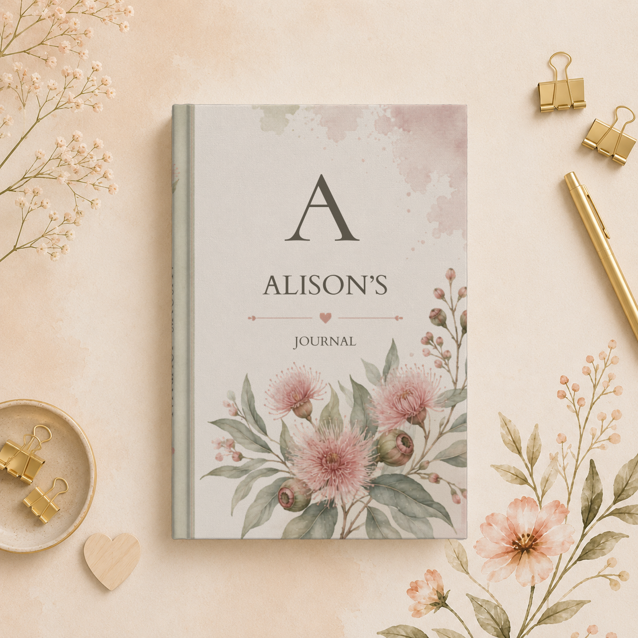 Bush Gum Blossom, Floral Hardcover Journal, Personalized Notebook, Custom Gift, Aesthetic Writing, Matte Finish Diary, Artist Design