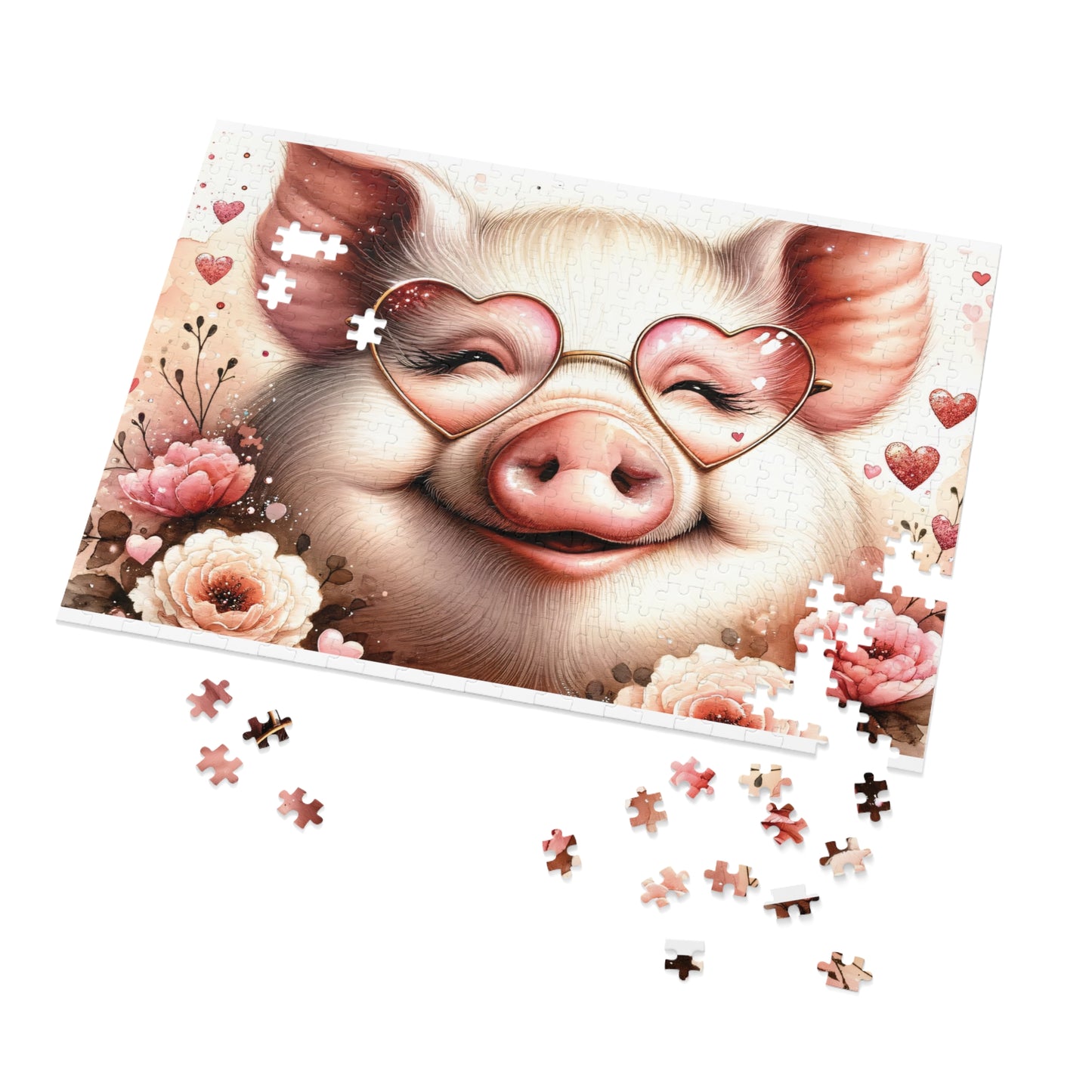 Puzzle, Pig, Rose Coloured Glasses, Personalised/Non-Personalised (30, 110, 252, 500,1000-Piece) awd-626