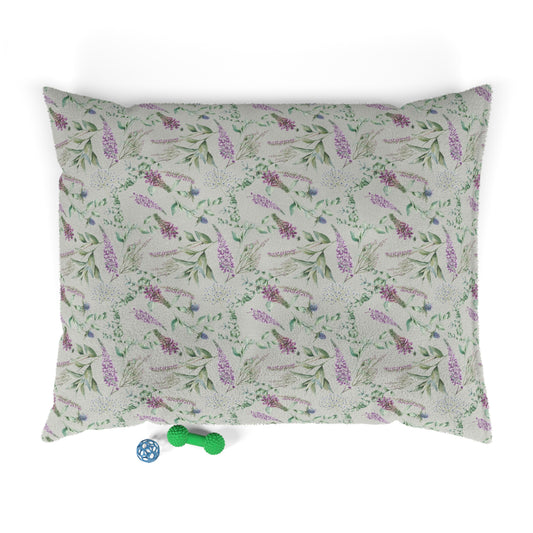 Luxury Pet Bed, feather soft fleece Light Green Scottish Flowers