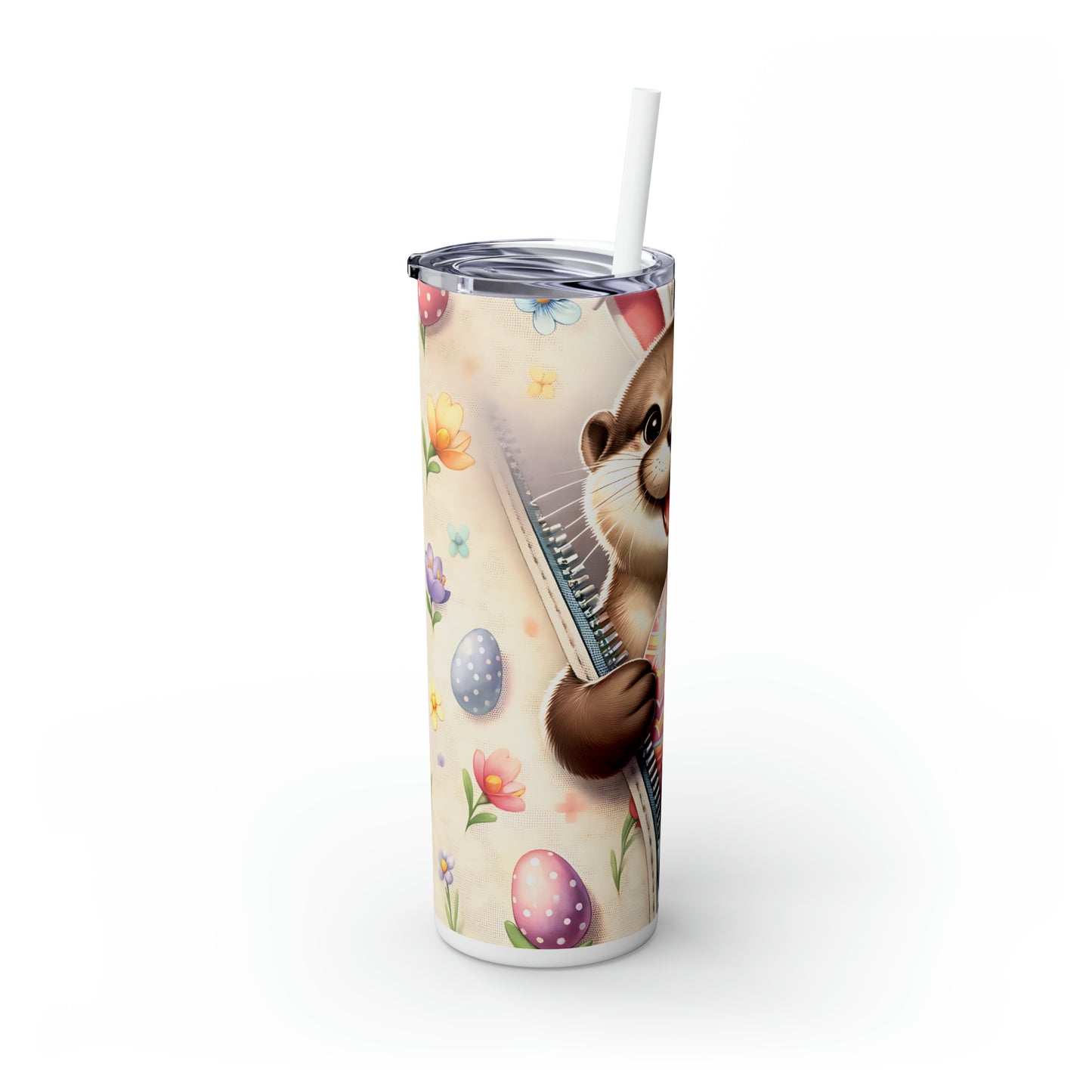 Skinny Tumbler with Straw, 20oz, Easter, Baby Otter, awd-1271