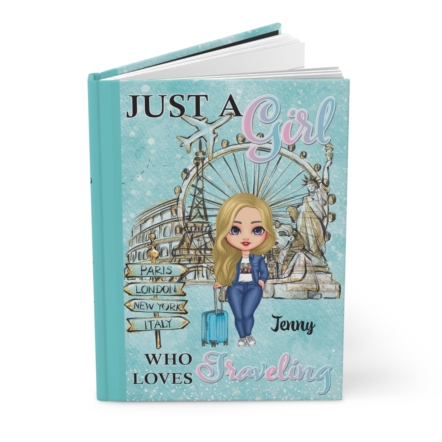 Personalised Hardcover Journal Matte, Just a Girl who loves travelling, Blonde Hair