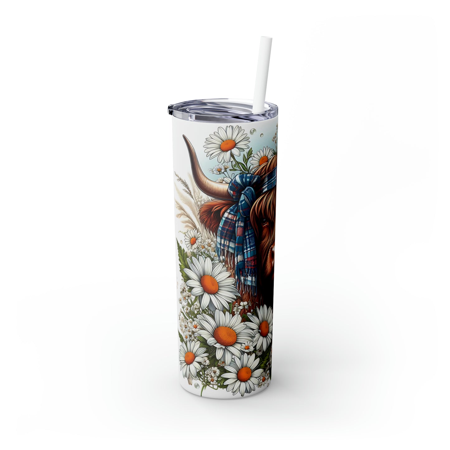 Skinny Tumbler with Straw, 20oz Highlander Cow