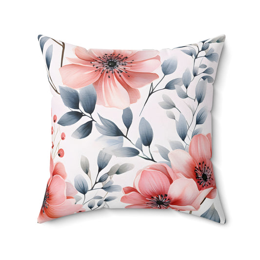 Spun Polyester Square Pillow, Floral Cushion