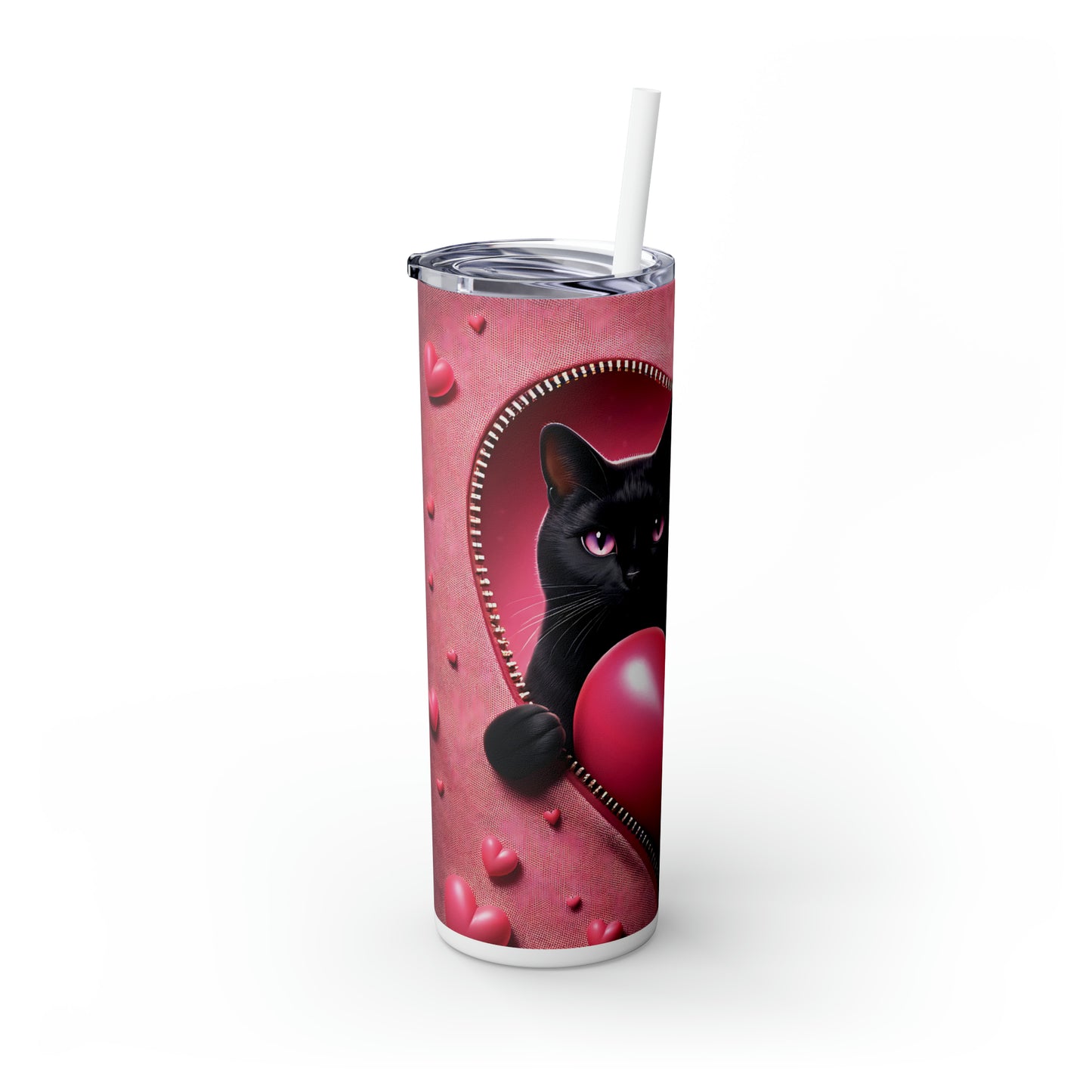 Skinny Tumbler with Straw, 20oz, Cat, Valentines Day, awd-755