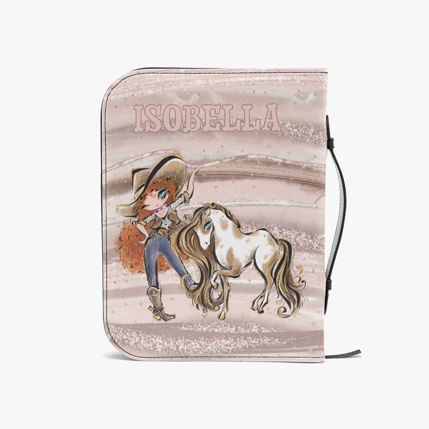 Book/Bible Cover, Howdy, Cowgirl and Horse, Red Curly Hair, Blue Eyes