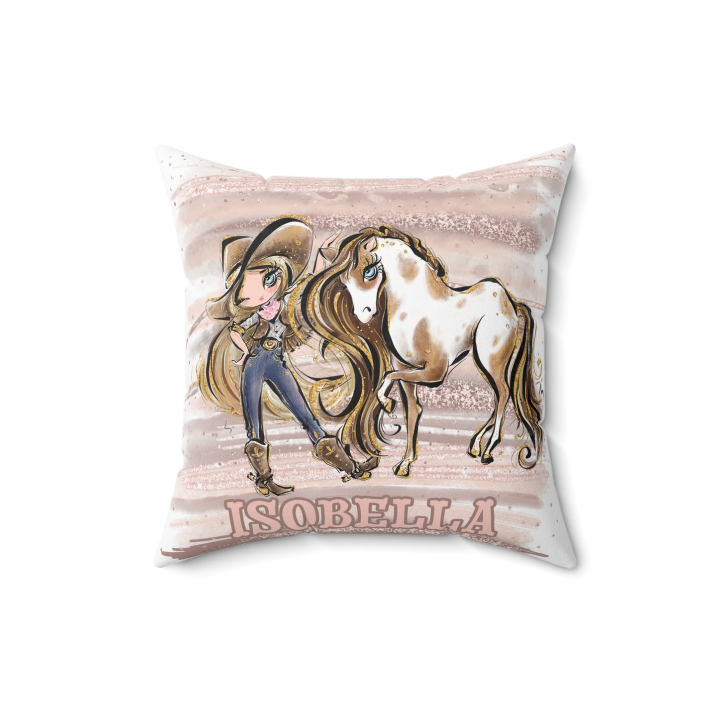 Personalised Cowgirl and Horse Cushion,  Blonde Hair, Blue Eyes, Polyester Square Cushion, Christmas cushion