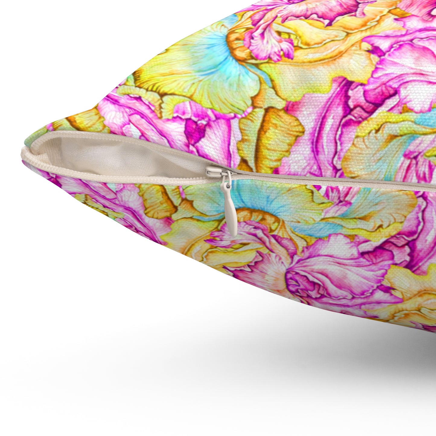 Spun Polyester Square Pillow, Iris Flower Cushion