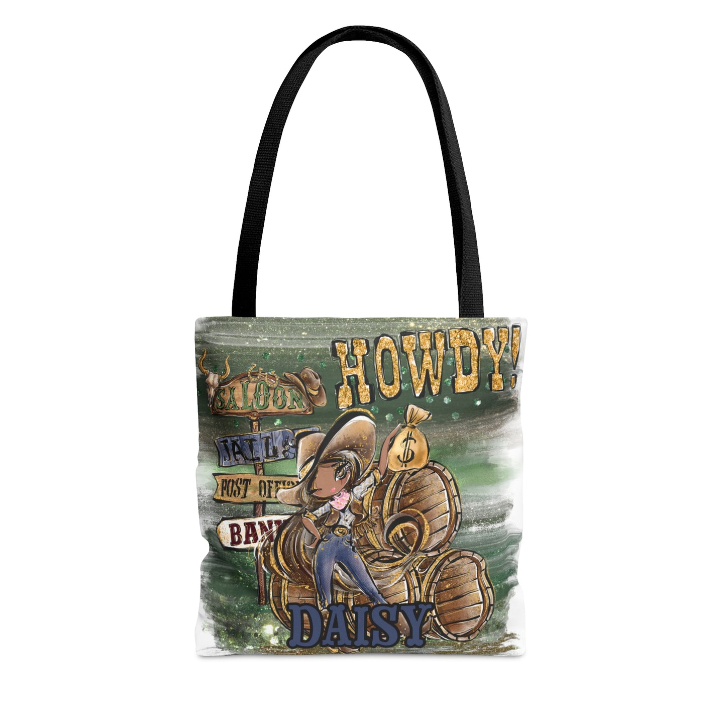 Personalised Tote Bag, Howdy, Brown Hair, Olive Skin, Brown Eyes, Tote bag