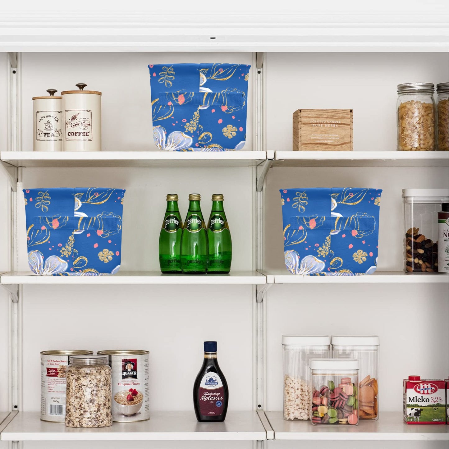 Blue Floral Fabric Storage Basket