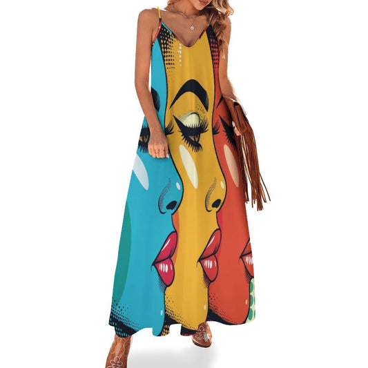 Pop Art Spaghetti Strap Ankle-Length Dress Long dress