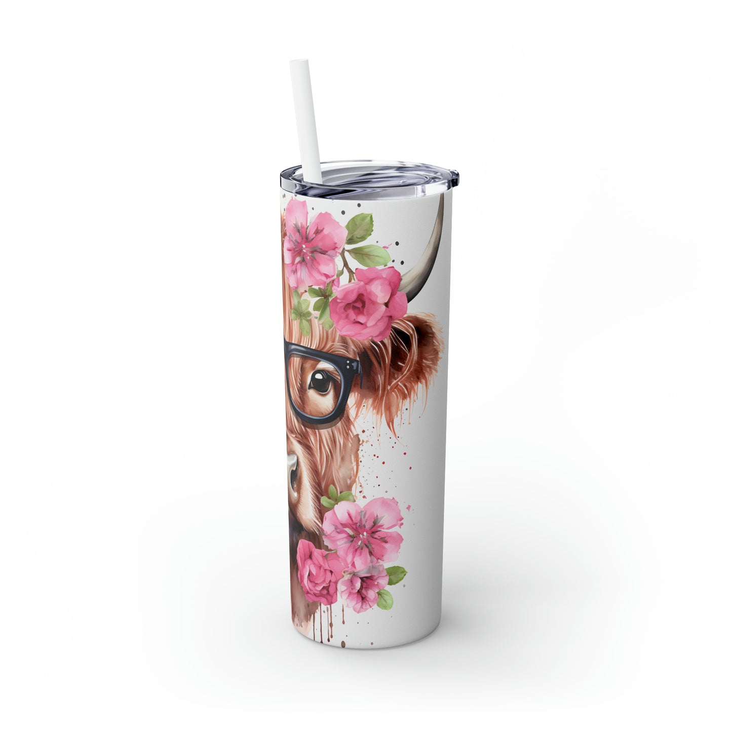 Skinny Tumbler with Straw, 20oz Highlander Cow