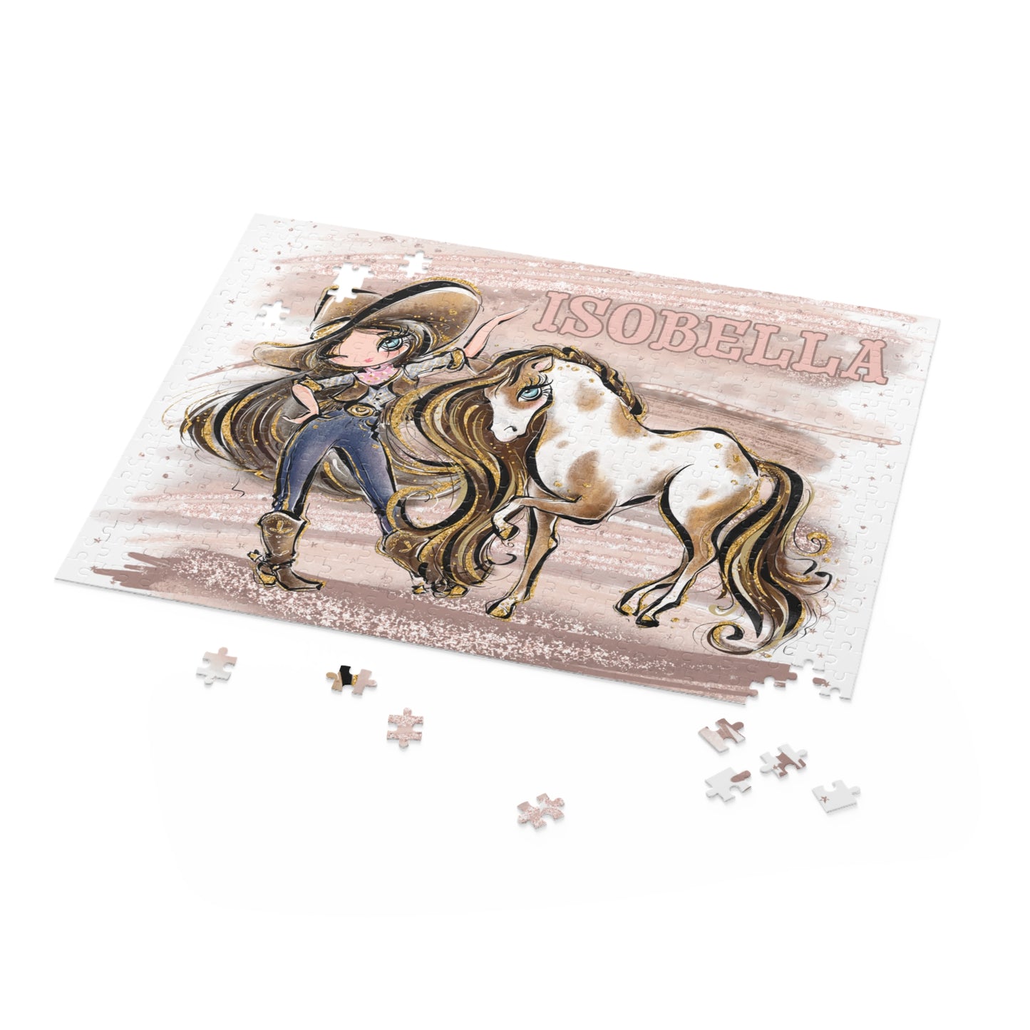 Puzzle, Howdy, Cowgirl and Horse, Brunette Hair, Blue Eyes, Personalised/Non-Personalised, (120, 252, 500-Piece)