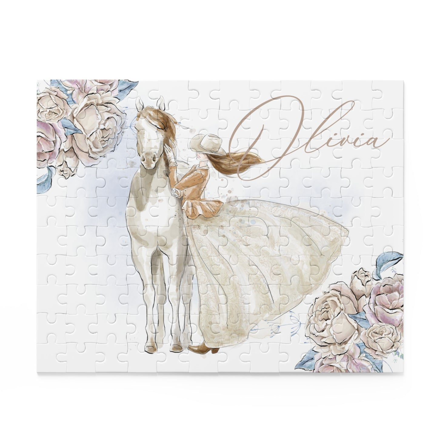 Personalised/Non-Personalised Puzzle, Just a Girl Who Loves Horses, Romance Floral (120, 252, 500-Piece)