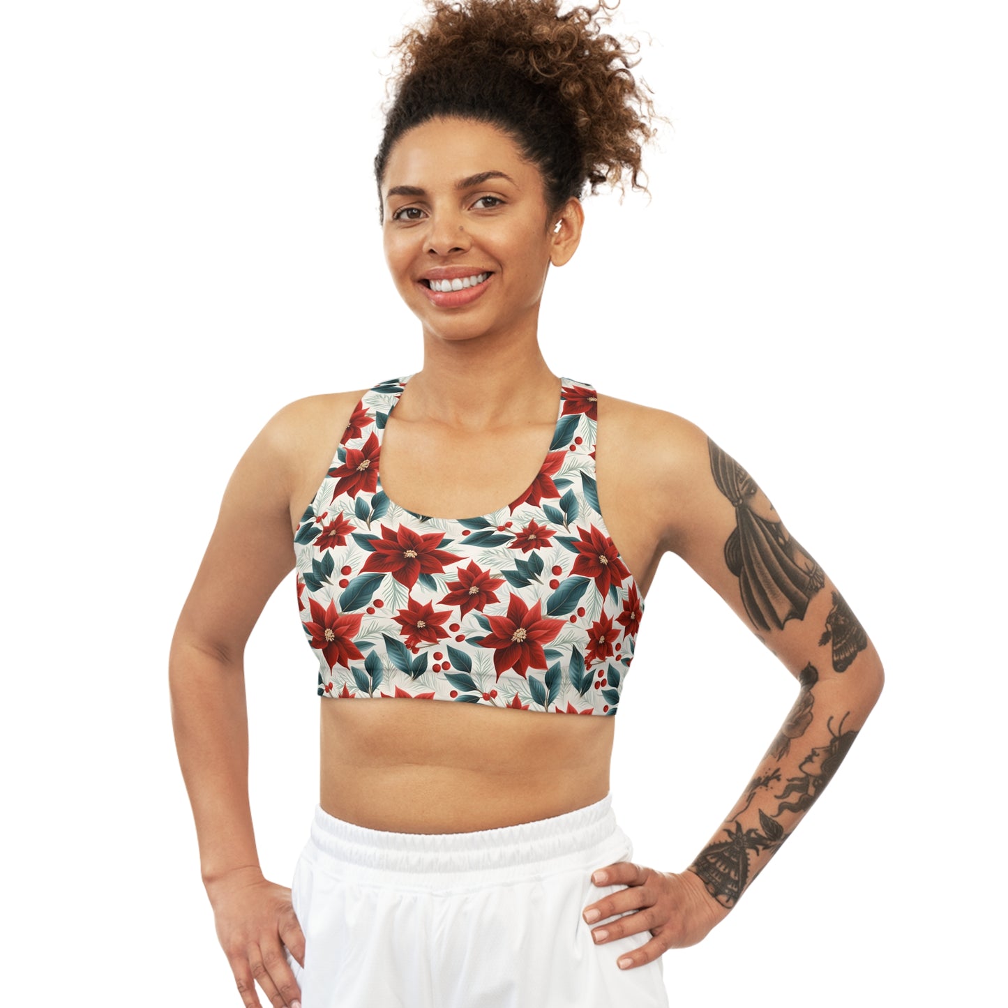 Seamless Sports Bra, Red Poinsettia