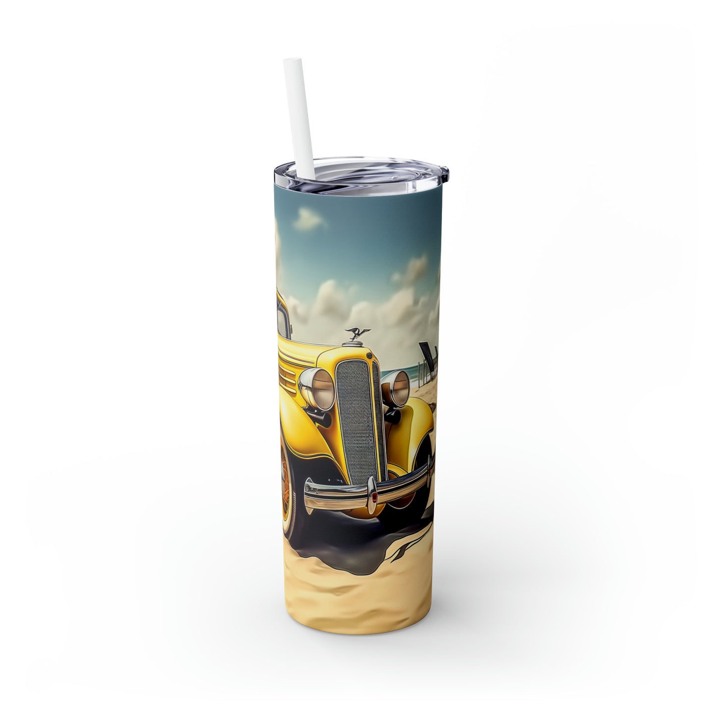 Skinny Tumbler with Straw, 20oz, Vintage Car