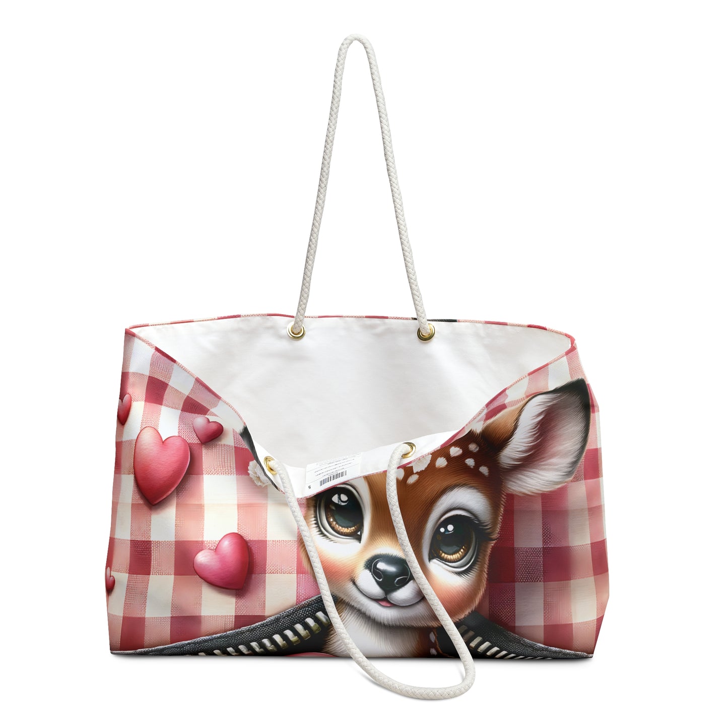 Personalised/Non-Personalised Weekender Bag, Cute Deer, Zipper, Valentines Day, Large Weekender Bag, Beach Bag, Book Bag