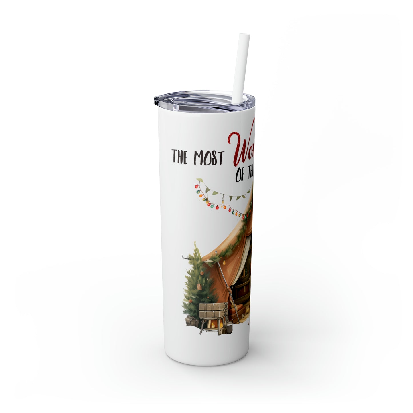 Skinny Tumbler with Straw, 20oz, Christmas Camper, The Most Wonderful Time of the Year, awd-827