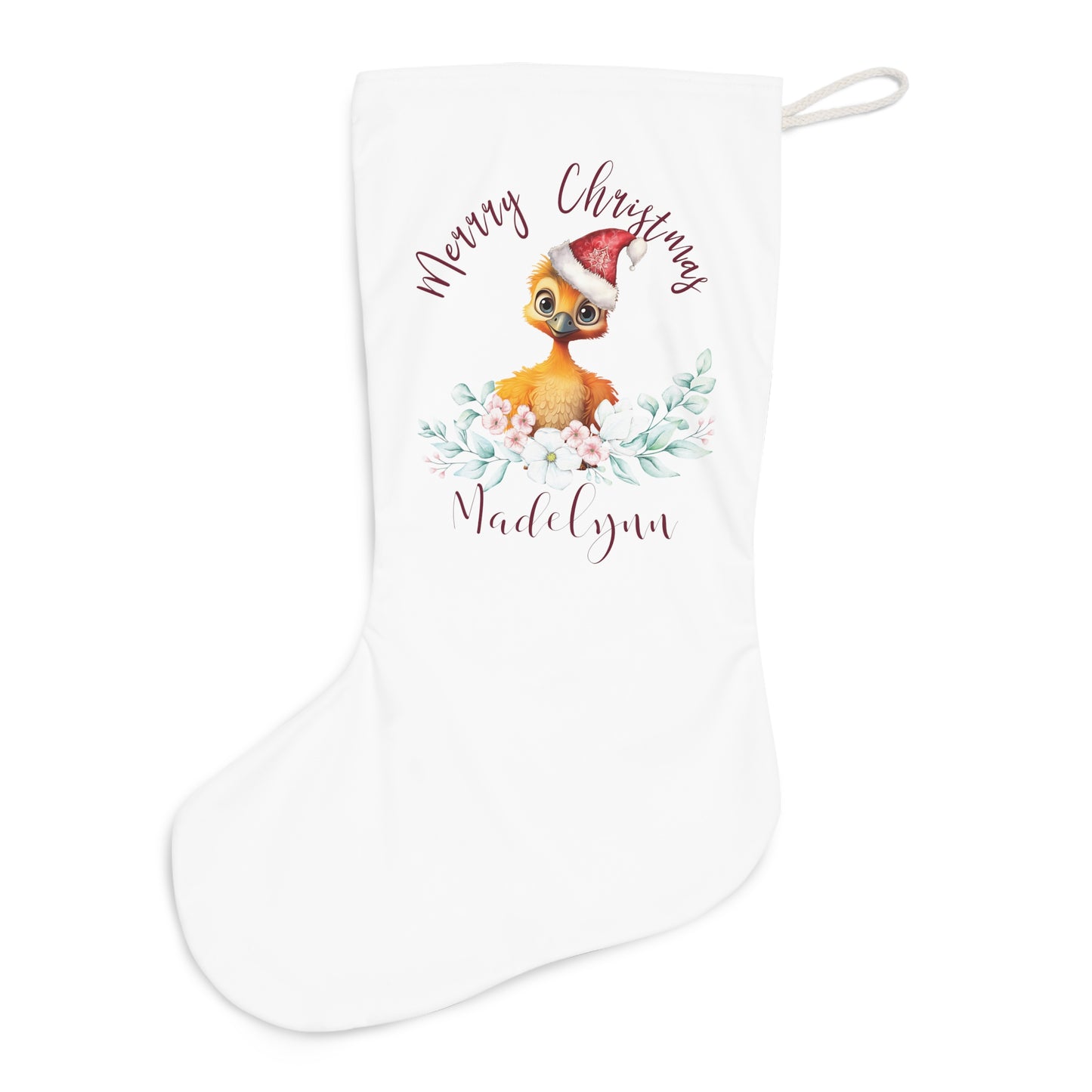 Personalised Santa Stocking, Australian Animals Eucalyptus, Emu