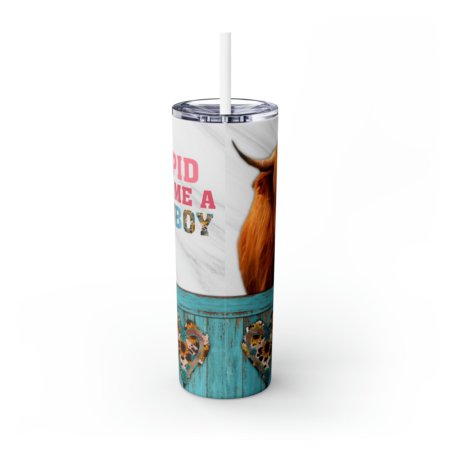 Skinny Tumbler with Straw, 20oz Highlander Cow