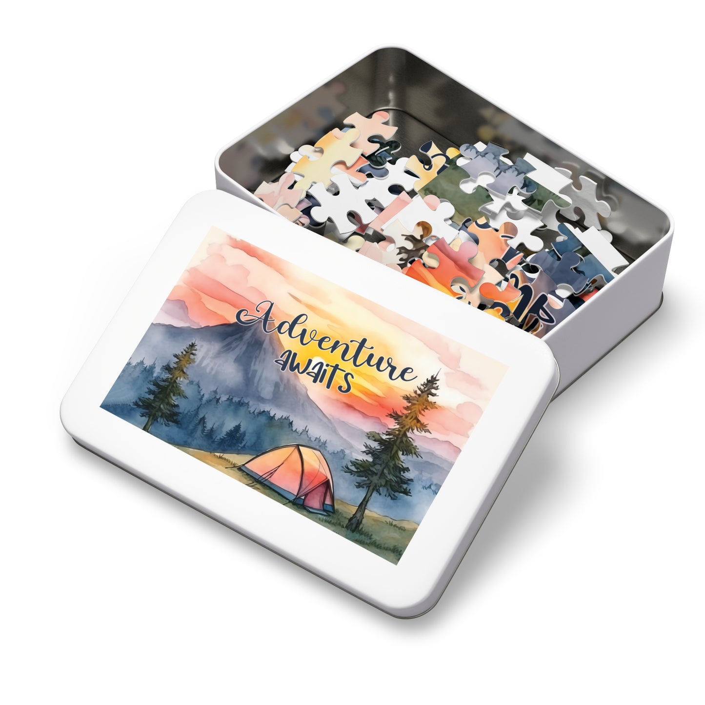 Jigsaw Puzzle, Camping, Adventure Awaits, Personalised/Non-Personalised (30, 110, 252, 500,1000-Piece)