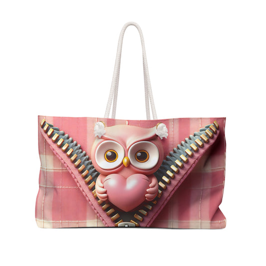 Personalised/Non-Personalised Weekender Bag, Cute Owl, Valentines Day, Large Weekender Bag, Beach Bag, Book Bag