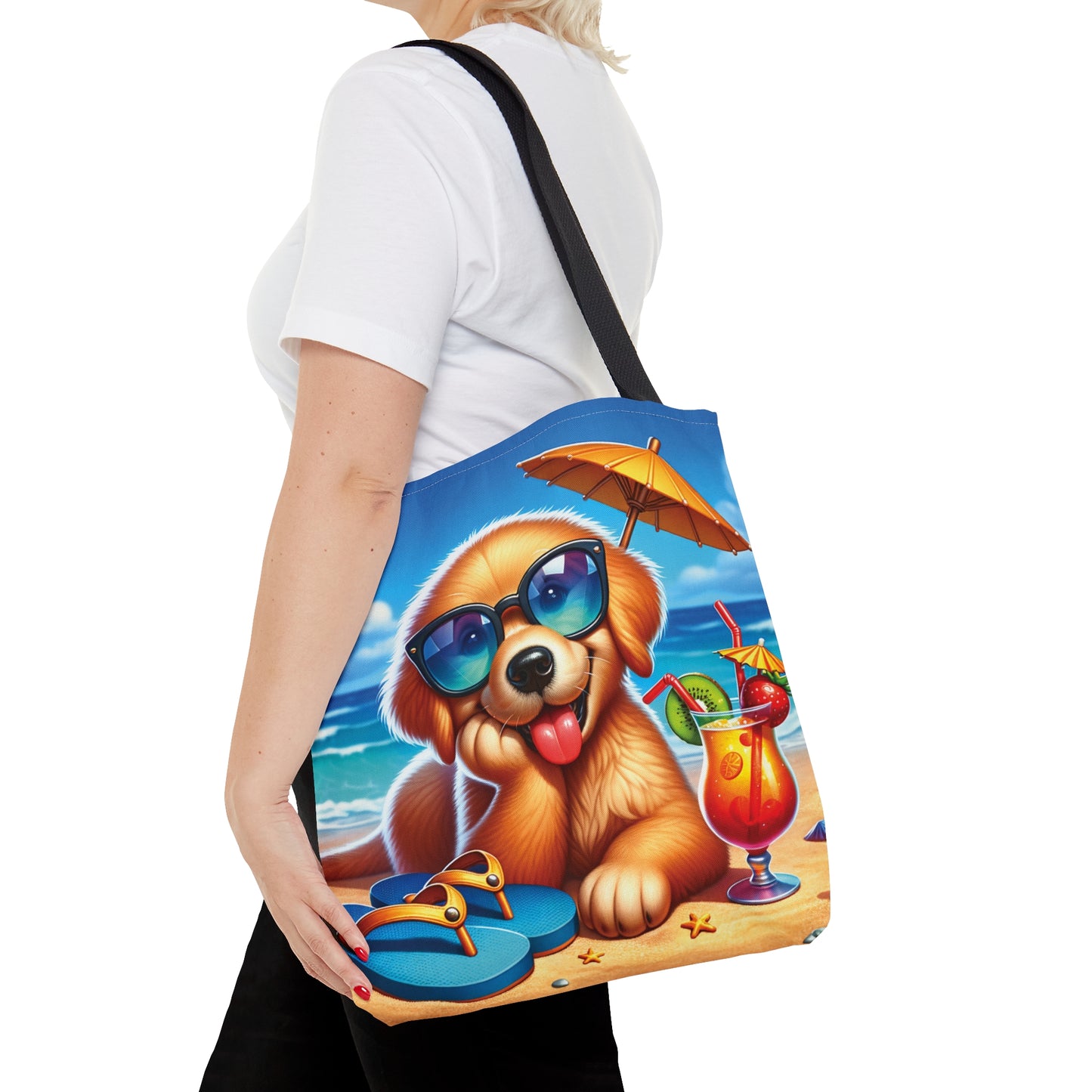 Tote Bag, Dog on Beach, Golden Retriever, Tote bag, awd-1213