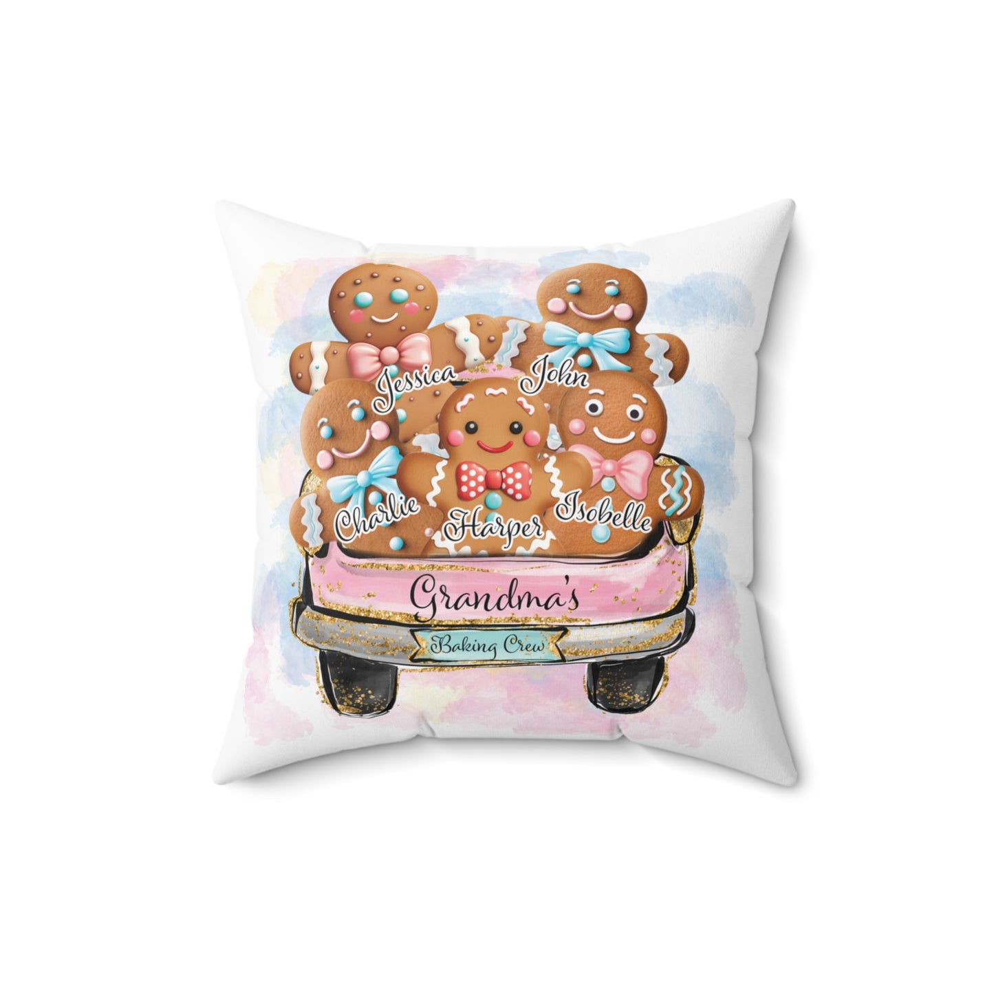 Personalised Polyester Square Pillow, Gingerbread Car