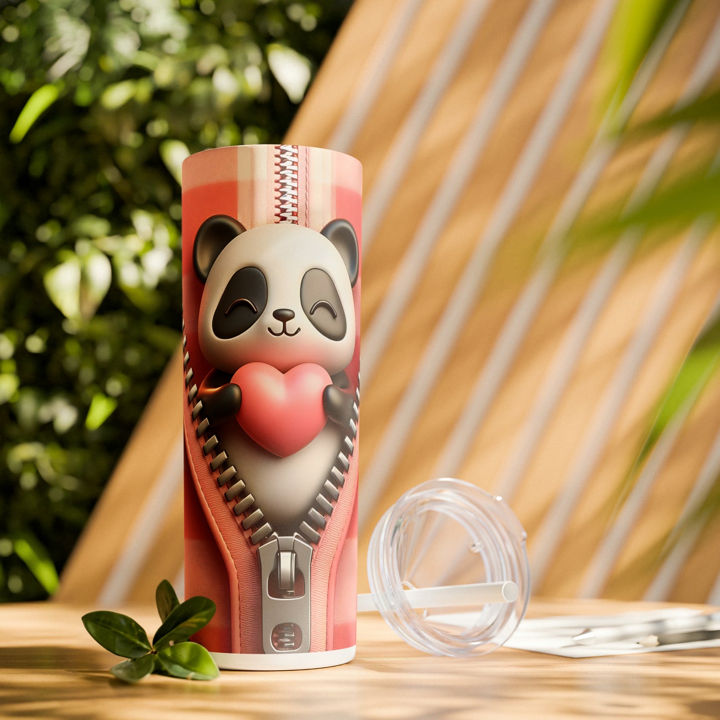 Skinny Tumbler with Straw, 20oz, Panda, Valentines Day