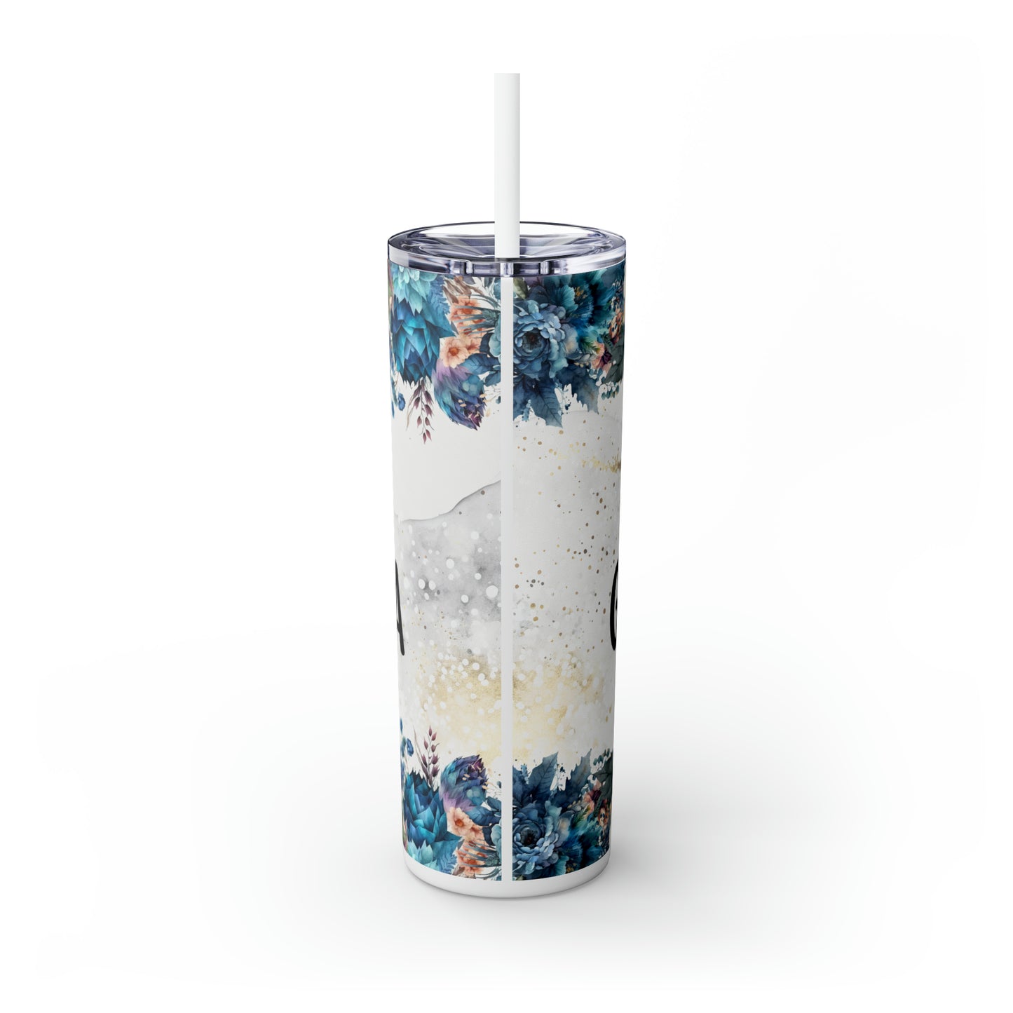 Skinny Tumbler with Straw, 20oz, Floral, Quote, Blessed Grandma, awd-729