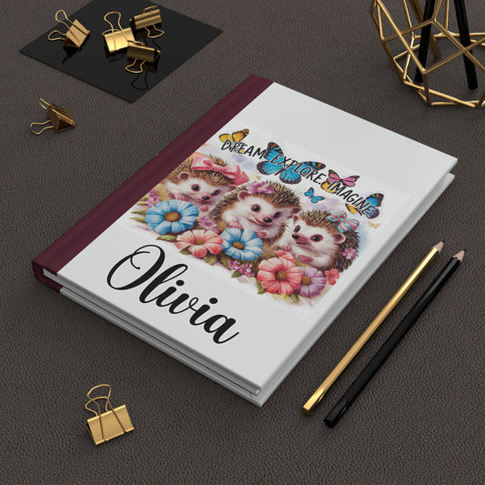 Personalised Hardcover Journal Matte, Hedgehog, Dream, Explore, Imagine, awd-1649