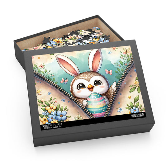 Personalised/Non-Personalised Puzzle, Easter, Owl with Bunny ears (120, 252, 500-Piece)