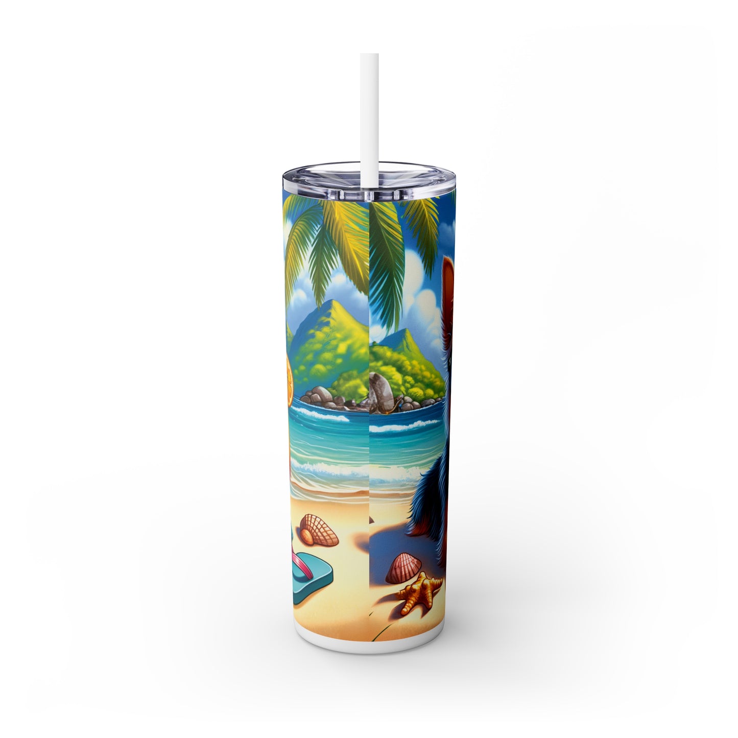 Skinny Tumbler with Straw, 20oz, Dog on Beach, Australian Terrier, awd-1112